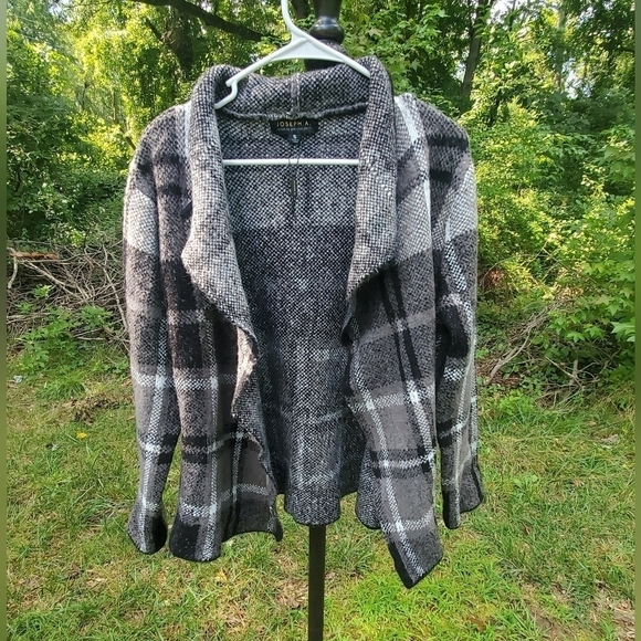 NEW Joseph A. Plaid Open Front Cardigan Sweater Drape Collar Jacket Black Size S - Picture 3 of 7
